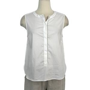 St. John Stretch Cotton Sleeveless Button-Down Shirt Blouse Top White S